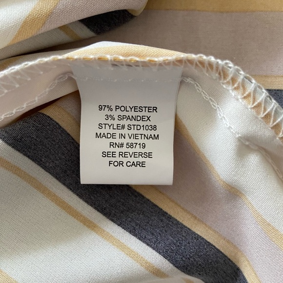 NY Collection Taupe and Navy Striped Long Sleeve Dress Business Casual, Classic - Picture 4 of 12